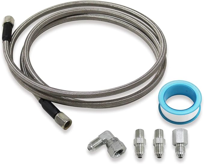 Steel Braided Turbo Oil Feed Line -4AN, Pressure Stainless Remote Turbocharger Sensor Teflon 4 AN Gauge Line Kit (60 inch)