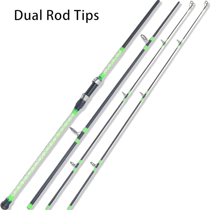 Surf Spinning Fishing Rod 9'/10'/11'/12', 3-Piece Carbon Fiber Saltwater Rod with 2 Tips, Lightweight High-Sensitivity Long-Cast Shore & Beach Casting Rod for Pier Surf Fishing