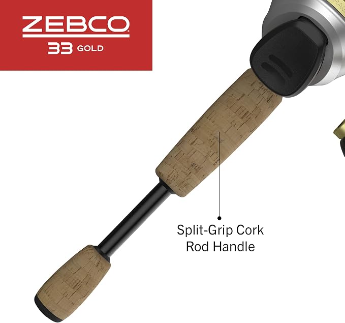 Zebco 33 Spincast Reel and 2-Piece Fishing Rod Combo, Fiberglass Rod with Comfortable Split-Grip Cork Handle, Instant Anti-Reverse Fishing Reel