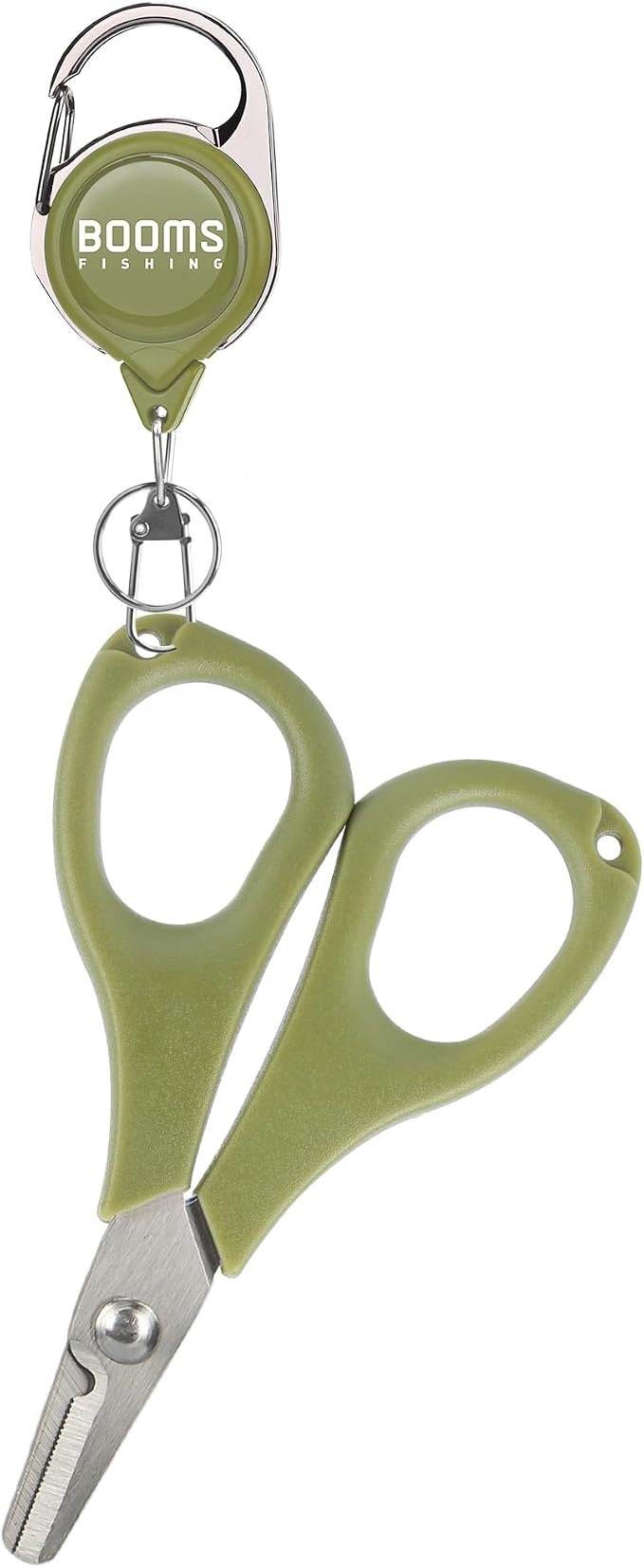 Booms Fishing S01 Fishing Scissors for Braided Line, Fishing Line Cutter Saltwater and Freshwater, Fishing Serrated Shears with Retractor, 3.9" Green