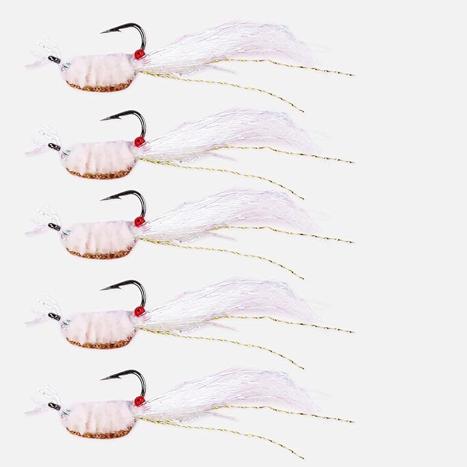 Artificial Luminous Ice Silk Shrimp Swim Fishing Bait, Glowing Fishing Lures, Soft Plastic Baits for Saltwater, Bass, Trout, Walleye, Crappie (Pack of 5 with 2 Sinkers)