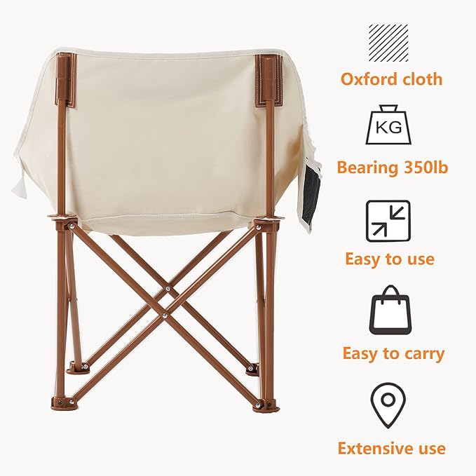 Portable Lightweight Camping Chair, Foldable Chair with Carry Bag and Side Pocket, Compact Outdoor Chair for Camping Essentials Hiking Fishing Beach Picnic (Khaki)