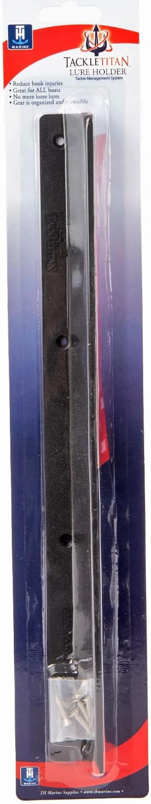 T-H Marine Tackle Titan Fishing Lure Rack – 14" Black – Holds 40+ Hook and Rig Lures – Tackle Storage Organizer with 20 Large & 22 Small Holes – Mounts with Screws or Tape – Compact Boat Use