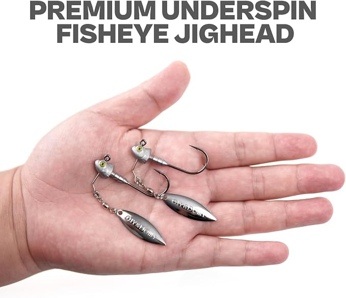 6-Pack Underspin Jig Heads with 100% Brass Blade (Never Rust) - 3/16oz, 1/4oz, 3/8oz, 1/2oz - Bass & Saltwater Fishing