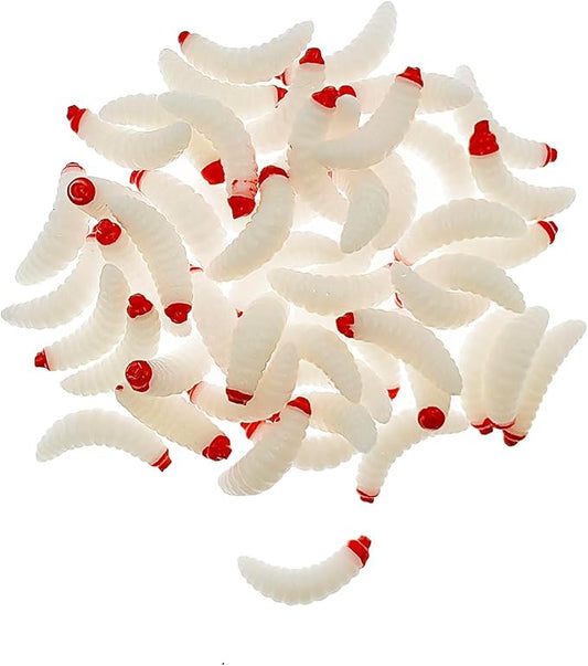 50pcs-1Inch Bass Fishing Worms Lures,Silicone Soft Maggot Baits Bread Worm Fishing Lure,5 Color
