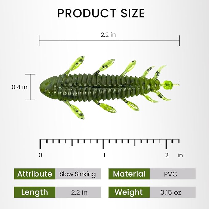 Pristis 10 pcs Chariot Bug Soft Lures, Wacky Worms Baits for Bass Fishing, Durable Plastic Insect Swimbait Set for Texas Carolina Weightless Finesse Rig Kit Gear Saltwater Freshwater Pike Perch