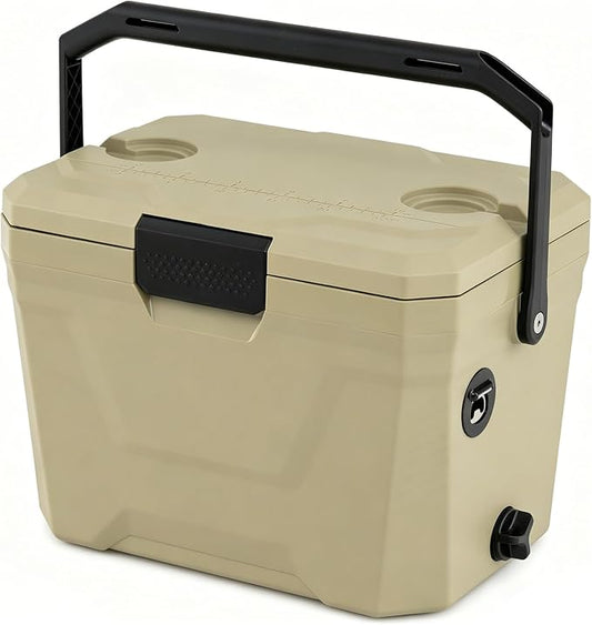 KOTEK 21qt Hard Cooler, Insulated Portable Ice Chest with Drain Plug, Bottle Opener & Cup Holders, Outdoor Cooler with Handle for Camping, Beach, Fishing and Boating