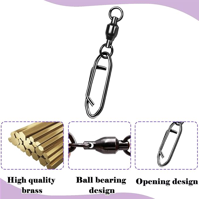 50Pcs High Strength Fishing Swivels | Ball Bearing Snap Swivels with Stainless Steel| Saltwater/Freshwater Quick-Change Snap Swivels for Catfishing Tackle,Lures