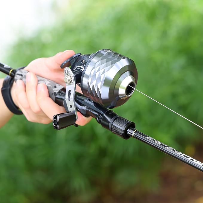Sougayilang Spincast Fishing Reel - 3.9:1 High Speed, All-Metal Gears, 10LB Drag - Easy Push Button Casting for Bass, Trout, Catfish - Left/Right Hand Changeable，Includes Monofilament Line