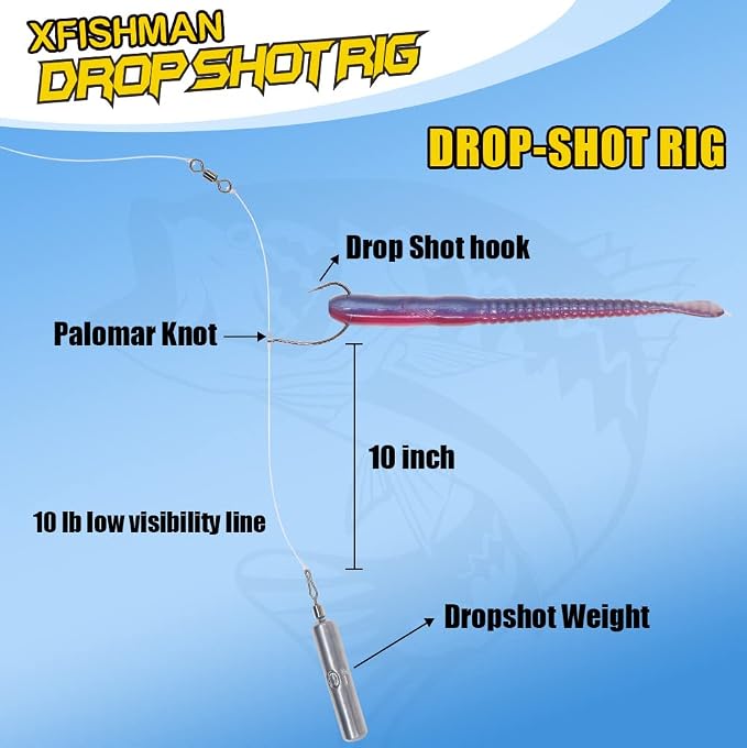 Drop Shot Rigs for Bass Fishing Ready Rig with Hooks and Sinker Weights