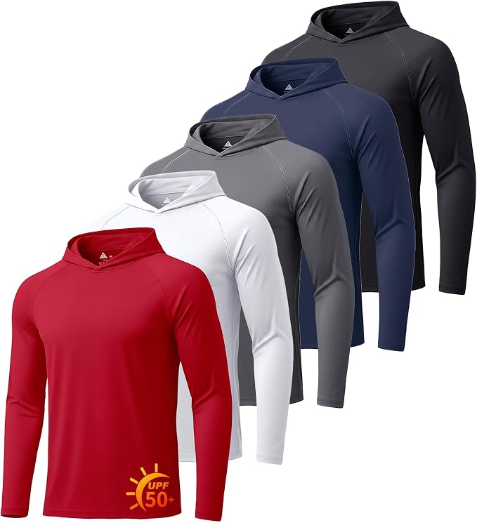 ZITY 5 Pack Mens UPF 50+ Hoodie Shirts Sun Protection Fishing Shirt Fast Dry Lightweight for Athletic Hiking Workout