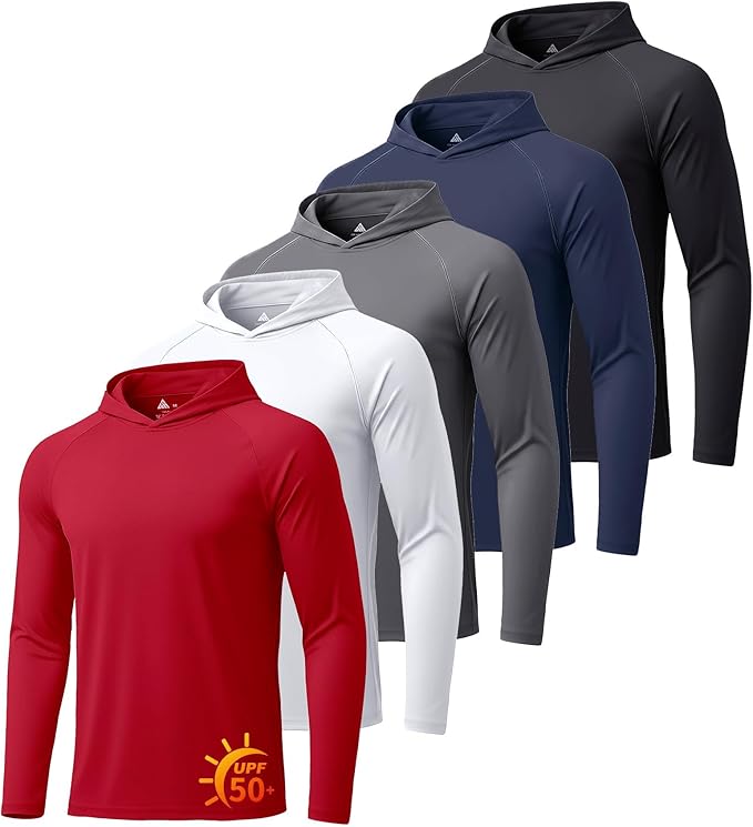 ZITY 5 Pack Mens UPF 50+ Hoodie Shirts Sun Protection Fishing Shirt Fast Dry Lightweight for Athletic Hiking Workout