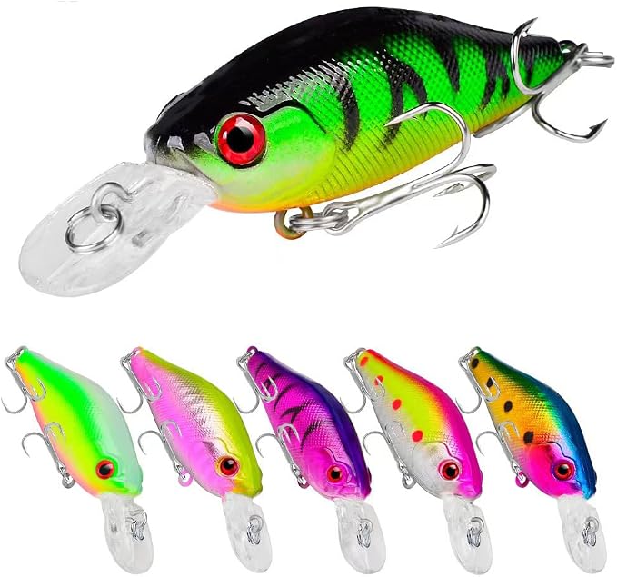 5Pcs Bass Fishing Lures Kit, Minnow Fishing Lures Crankbaits Set，Crank Bait Fishing Lures, Topwater Crankbaits Hard Baits for Bass Trout Freshwater and Saltwater