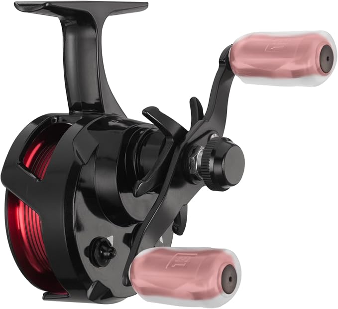 13 Fishing - Descent Aluminum - Inline Ice Fishing Reel - 2.7:1 Gear Ratio - Left Hand Retrieve (Aluminum Spool Gen 2 Design) - D2AL-2.7-LH, Black/Red