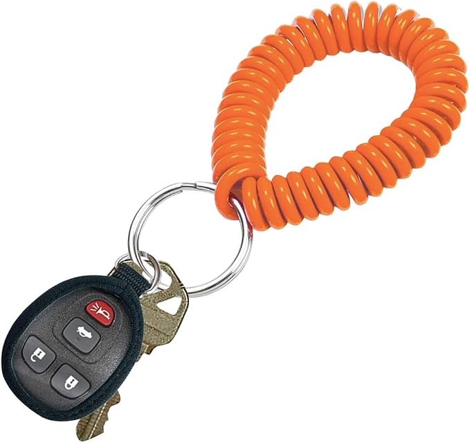 Lucky Line 2” Spiral Wrist Coil with Steel Key Ring, Flexible Wrist Band Key Chain Bracelet, Stretches To 12” Orange, 10 Pack (41050)