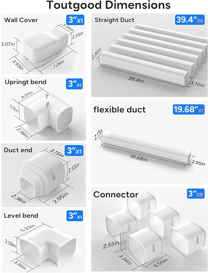 3'' 22.5Ft Mini Split Line Set Cover Kit for Minisplit Ductless Linset Air Conditioners and Heat Pumps, Central AC Decorative Upgraded UV-Proof Strong & Durability PVC Pipe
