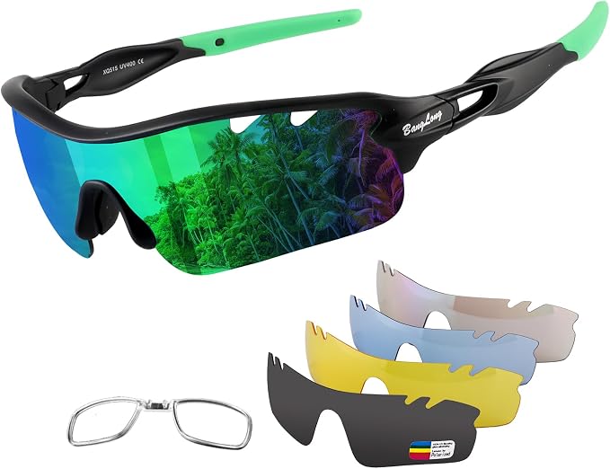 BangLong Polarized Cycling Sunglasses for Men Women, 26g Sports Sunglasses with 5 Lenses for Running Fishing Baseball Driving