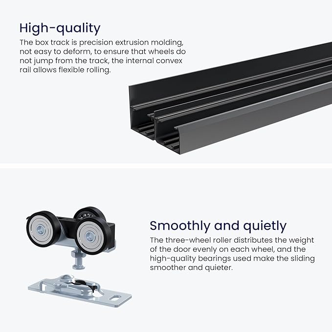 SMARTSTANDARD 60"/5FT Ceiling Mount Bypass Sliding Door Hardware Kit for Cabinet Closet, Double Pocket Doors Hardware with Finger Pull, Smoothly and Quietly, Fit 30.5" Wide Door Panel, No Door, Black