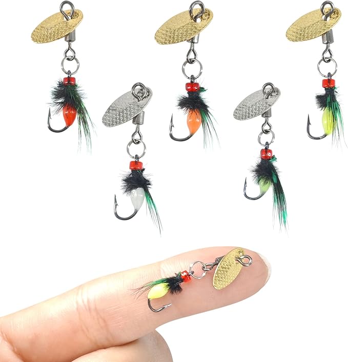 5-Pack Artificial Fly Fishing Lures with Spinner Blades, Ideal for Bass, Trout, Sunfish & Pike Fishing
