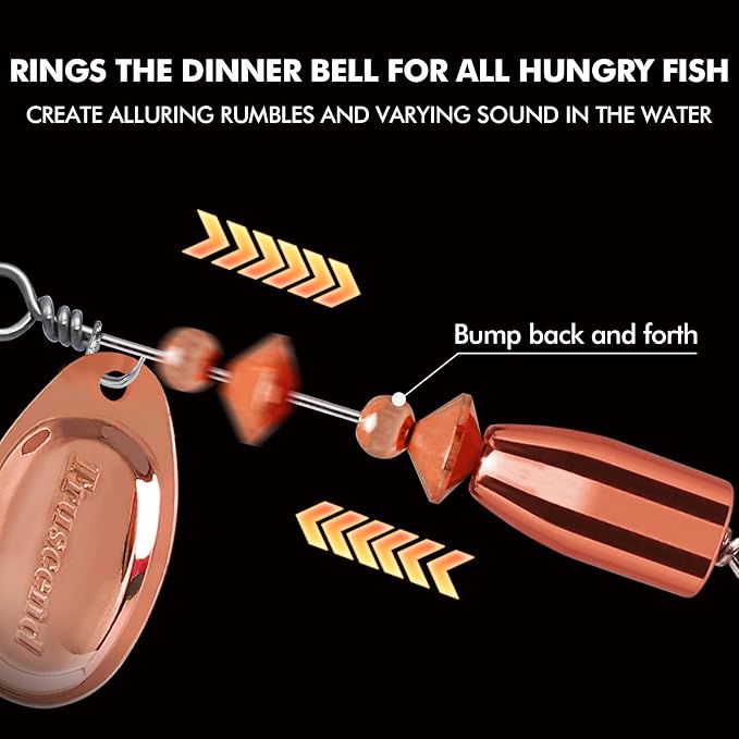 TRUSCEND Swim or Jig Fishing Spinner Baits for Freshwater and Saltwater, Rooster Tail Fishing Lures for Trout Bass Walleye Crappie Salmon Pike, Blade Bait with Copper Blade
