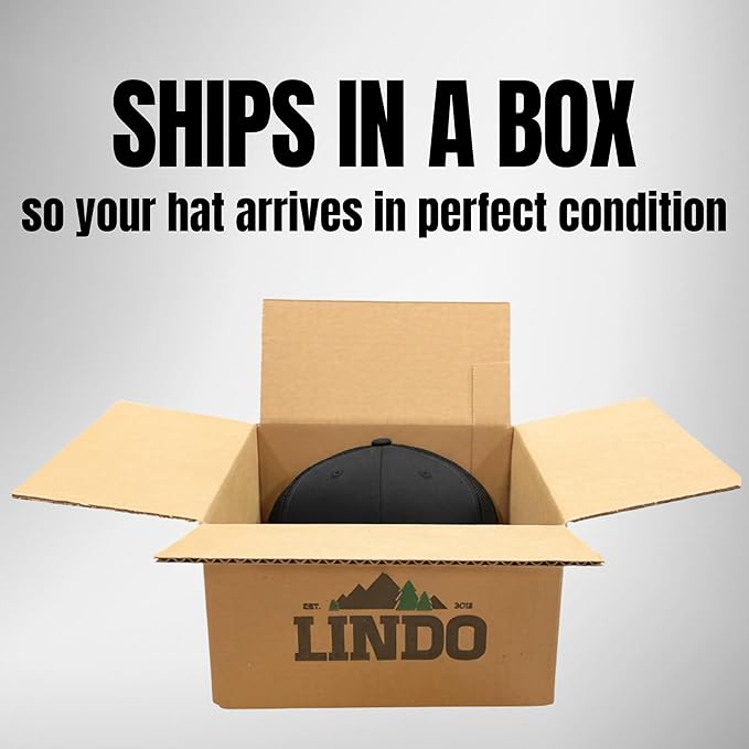 LINDO Trucker Hat [ Great Outdoors Design ] for Men and Women: Mid Profile Cap with Breathable Mesh Back and Adjustable Snap
