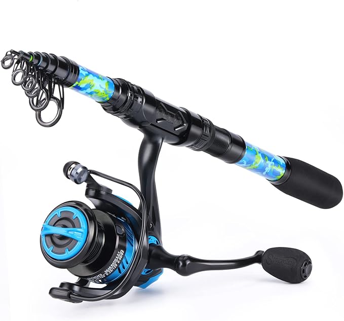 Sougayilang Telescopic Fishing Rod and Reel Combo – Full Kit with Carrier Bag, 11+1 Bearings Spinning Reel, Carbon Fiber Travel Pole for Bass, Trout, Catfish, Redfish – Saltwater Freshwater