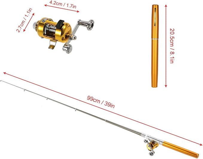 Jatzde Mini Portable Pocket Fish Rod Pen Aluminum Alloy Fishing Rod Pole Reel Combos…