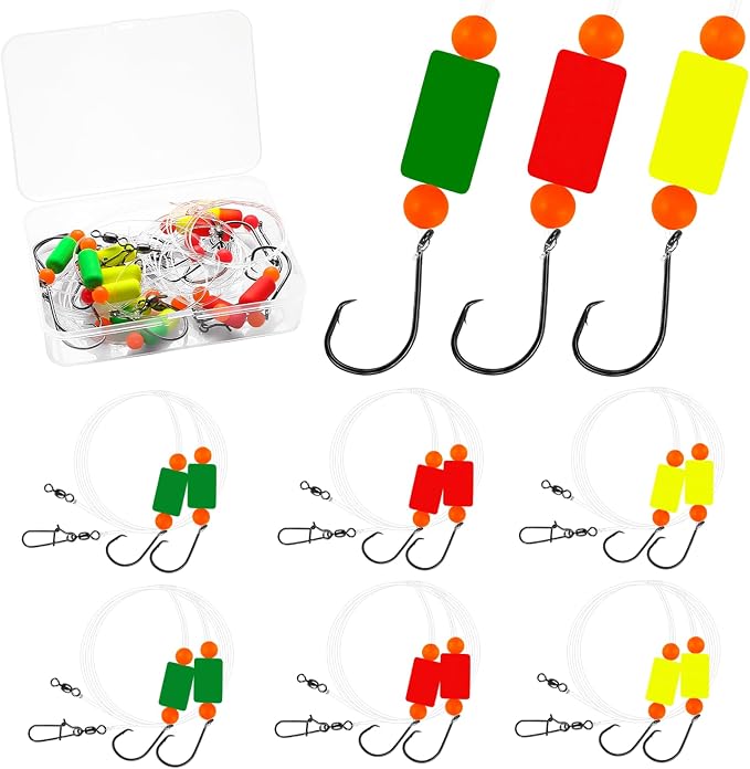 Pompano Rig Saltwater Surf Fishing Rigs – Double Drop Leader Rigs with Hooks, Floats, Beads & Snap – Easy Pre-Tied Terminal Tackle for Pompano, Whiting, Redfish