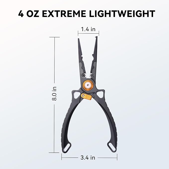 Fishing Pliers Hook Remover, Saltwater Split Ring Pliers with Safety Lock, Fishing Gear with Sheath and Lanyard, Fishing Gifts for Men