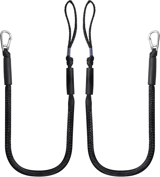 4 Feet Bungee Dock Line with Stainless Steel Clip & Foam Float 2pcs, Mooring Rope for Docking with Built-in Snubber, Ideal Boat Accessories for PWC, Jet Ski, SeaDoo, Kayak, Pontoon, Canoe