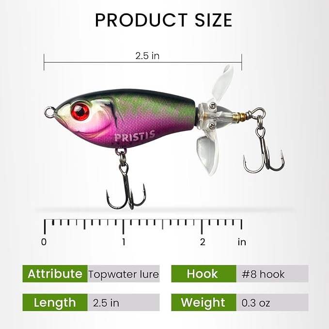 Pristis 3 pcs Topwater Fishing Plopper Lures, Floating Popper Bait Set with Chemically Sharpened Hooks for Saltwater Freshwater, Top Water Plopping Swimbait Teaser for Bass Tuna Perch Pike Crappie