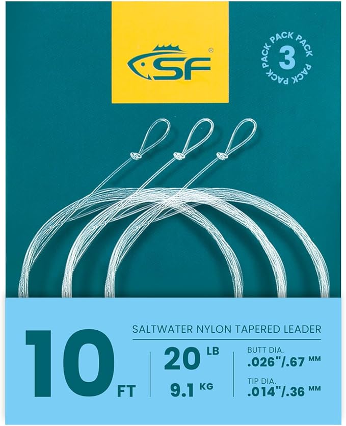 SF Pre-Tied Loop Fly Fishing Tapered Leader Nylon Clear Trout Freshwater Saltwater Bonefish Permit Bass Salmon Steelhead 7.5FT 9FT 10FT 12FT 15FT 0X 1X 2X 3X 4X 5X 6X 7X