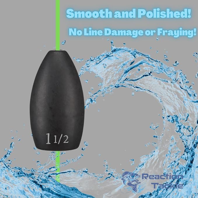 Reaction Tackle Tungsten Flipping Weights for Bass Fishing - Sinkers for Punching Heavy Cover - Fresh & Saltwater - Texas/Carolina Rigs - Size Stamped