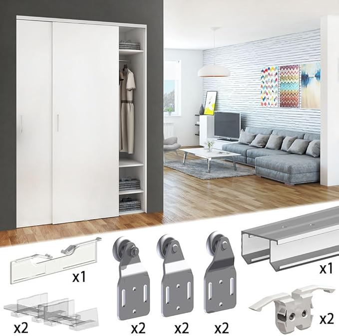 Sliding Closet Door Hardware Kit - 94-inch Double Track for 2 Or 3 Bypass Doors Up to 100lbs - SLID'UP 110