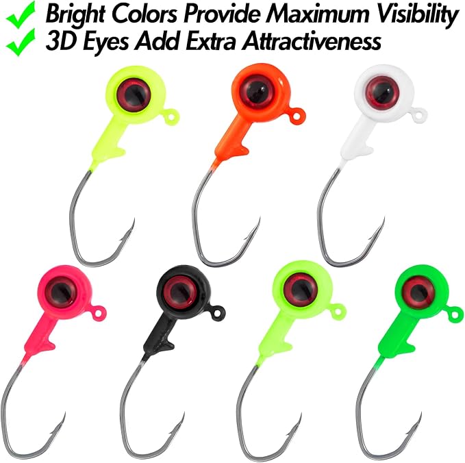 Dr.Fish Crappie Jig 3D Eyes Fishing Jig Head Freshwater Crappie Trout Panfish Hook Bass Fishing Lure 1/32oz 1/16oz 1/8oz
