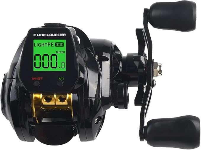 Digital Baitcasting Fishing Reel with Bite Alarm and Line Counter, 7.2:1 High Speed Gear Ratio, USB Rechargeable, 0-12 Adjustable Braking System