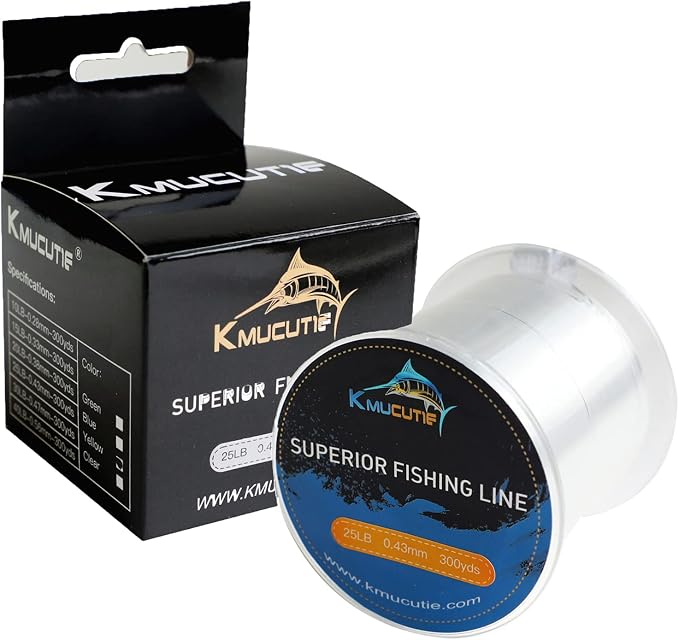 Kmucutie Fishing Line, Monofilament Fishing Line 300 Yds Ultimate Strength, Shock Absorber, Suspend in Water, Knot Friendly - Mono Fishing Line 10-40LB