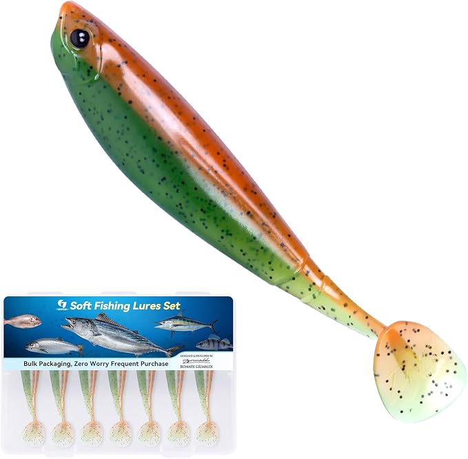 Clearance Bionics-Designed Durable Soft Plastic Fishing Lures Kit with Bonus Accessories, 3/4/5/6 Inch, 9-Type Lifelike Swimbaits in One Gear Set Included Tackle Box for Bass