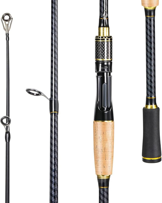 Sougayilang Fishing Rod 24-Ton Carbon&Glass Fiber Composite Spinning and Casting Rod, 2 Piece for Bass Trout Crappie Travel Fishing- 6'0"