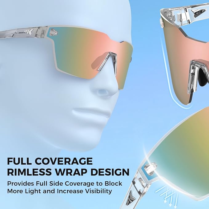 KastKing Tarkio Polarized Fishing Sunglasses, Large Single PC Lenses, Rimless Wrap Design, UV400 Protection Sports Sunglasses