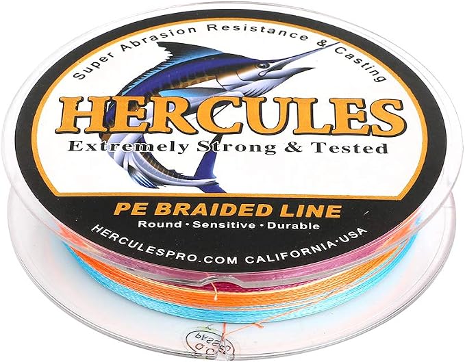 HERCULES Cost-Effective Super Strong 4 Strands Braided Fishing Line 6LB to 100LB Test for Salt-Water, 109/328 / 547/1094 Yards (100M / 300M / 500M / 1000M), Diam# 0.08MM - 0.55MM, Hi-Grade