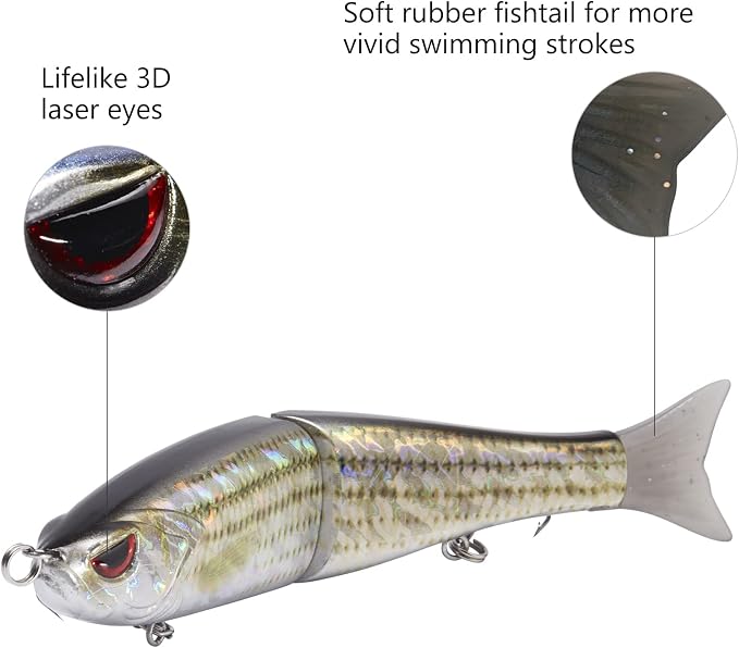 Bassdash SwimShad Glide Baits Jointed Swimbait Bass Pike Salmon Trout Muskie Fishing Lure,3-Pack