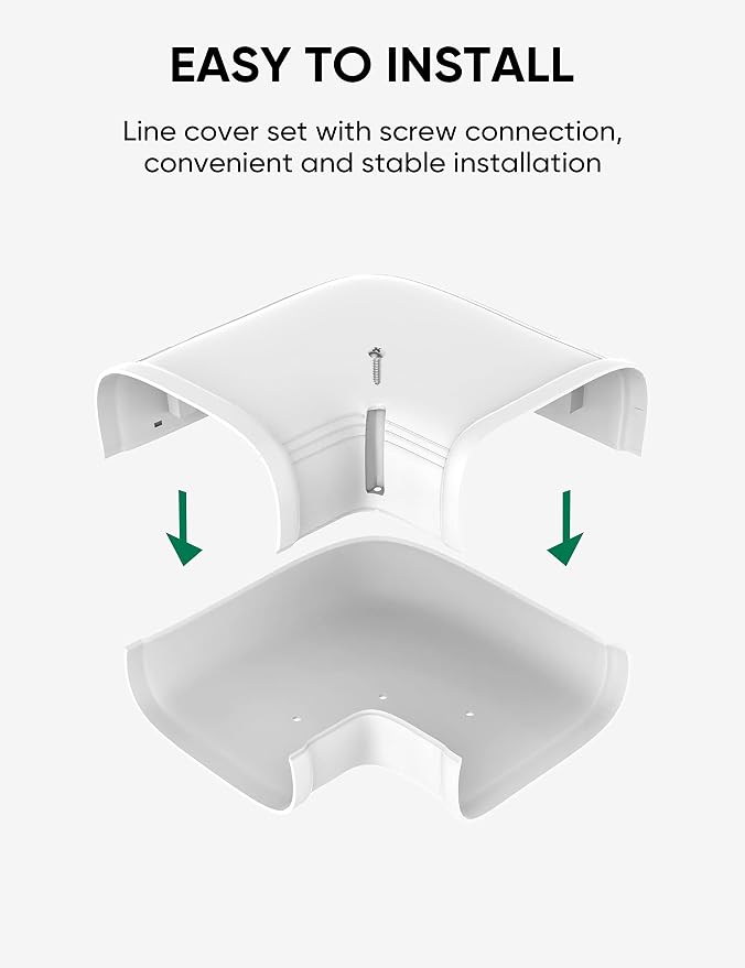 3" Flat Elbow Line Cover Set Parts PVC Accessory for Decorative for Ductless Mini Split, Central AC and Heat Pumps