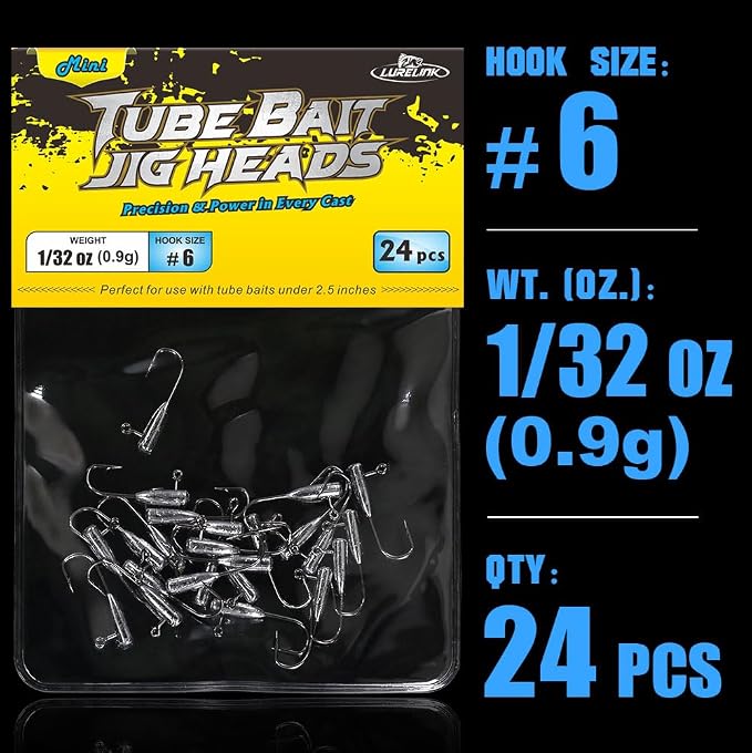 Tube Jig Heads for Crappie, Panfish, and Bass Fishing - 24 Pack