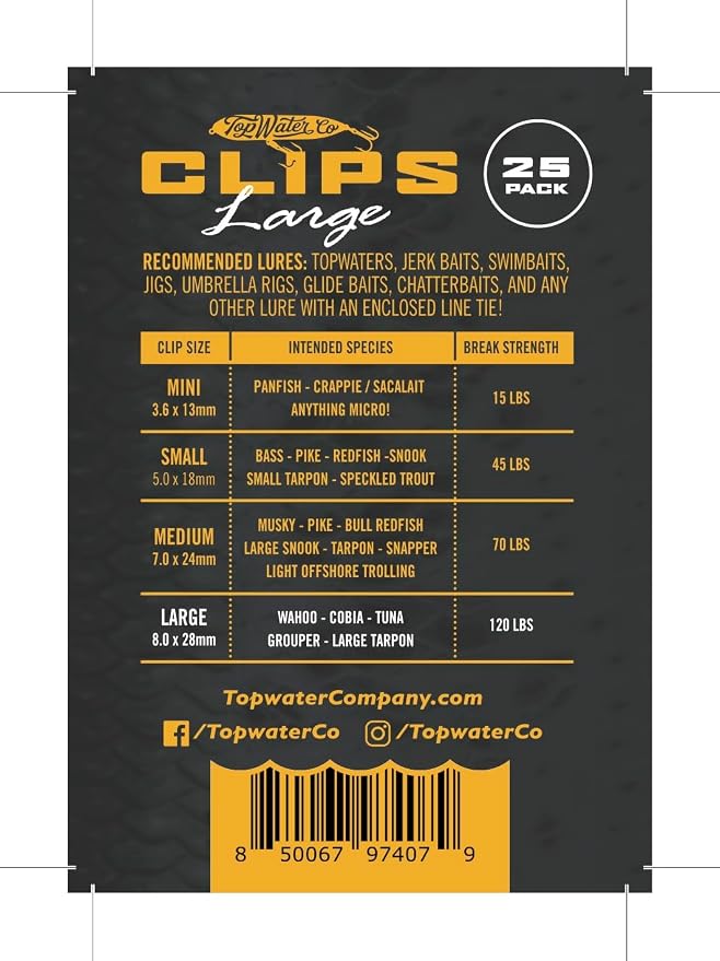 Top Water Co. Fishing Speed Clips - Durable Stainless Steel, Fast Lure Connector (Multiple Sizes)