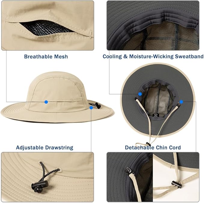 TOP-EX XL/XXL Waterproof Mens Sun Hat Wide Brim UPF 50+ Bucket Hat for Women Sun Protection Outdoor Hiking