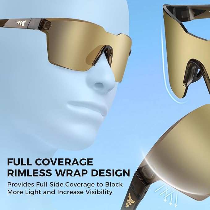 KastKing Tarkio Polarized Fishing Sunglasses, Large Single PC Lenses, Rimless Wrap Design, UV400 Protection Sports Sunglasses