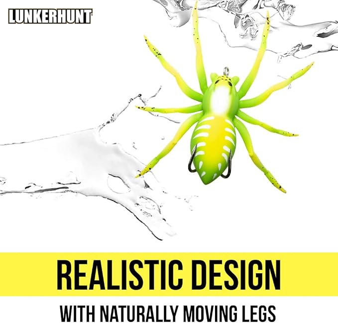 LUNKERHUNT Phantom Spider Lure for Bass Fishing (2.5 Inch) | Topwater Spider Fishing Lure with Natural Walking Action | Soft Hollow Body Weedless Hooks for Trout and Pike