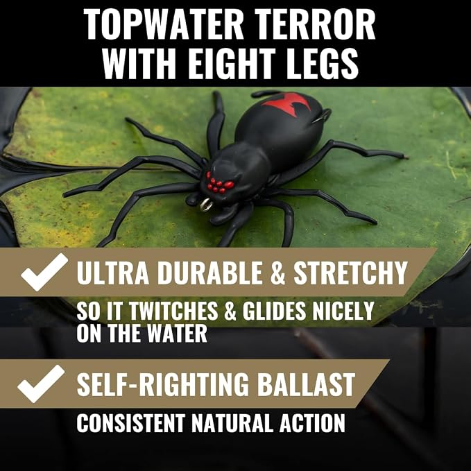 LUNKERHUNT Phantom Spider Lure for Bass Fishing (2.5 Inch) | Topwater Spider Fishing Lure with Natural Walking Action | Soft Hollow Body Weedless Hooks for Trout and Pike