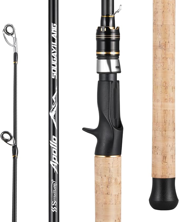 Sougayilang Spinning & Casting Fishing Rods, 2-Piece Strong Carbon&Glass Composite Trolling Rod Offshore Surf Pole for Bass, Trout, Panfish, Catfish